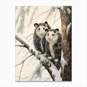 Winter Watercolour Opossum 1 Canvas Print