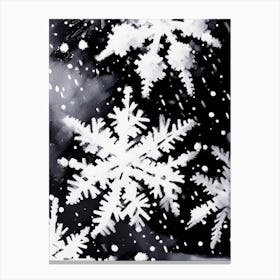 Snowflakes In The Snow, Snowflakes, Black & White 5 Canvas Print