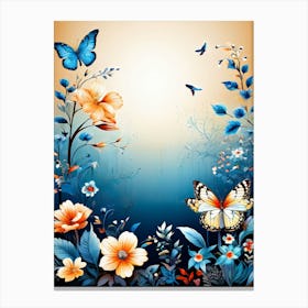 Butterfly And Flowers Wallpaper, A Butterfly-Toned Design With Flowers And Leaves Trees And Birds A Beautiful And Simple Picture 1 Canvas Print