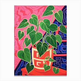 Pink And Red Plant Illustration Pothos 1 Canvas Print