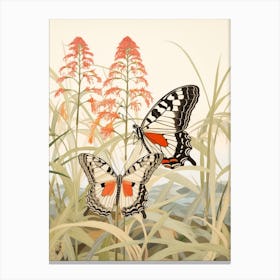 Red Flowers & Butterflies Japanese Style Painting 1 Canvas Print