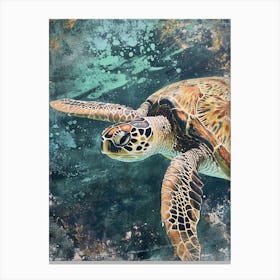 Textured Sea Turtle Swimming Painting 1 Canvas Print