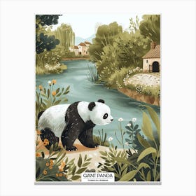 Giant Panda Standing On A Riverbank Poster 13 Canvas Print