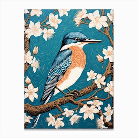Vintage Bird Linocut Kingfisher 1 Canvas Print