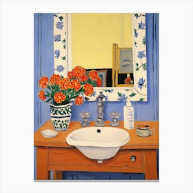 Bathroom Vanity Painting With A Marigold Bouquet 4 Canvas Print