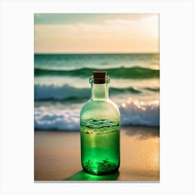 Green Bottle On The Beach 2 Canvas Print