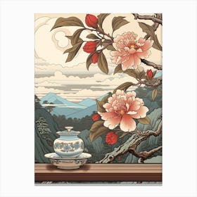 Benifuuki Japanese Tea Camellia Japanese Botanical Illustration Canvas Print