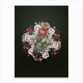 Vintage Red Gallic Rose Flower Wreath on Olive Green n.0364 Canvas Print