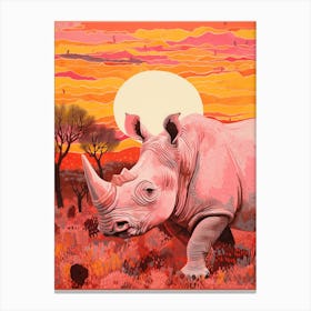 Rhino In The Wild Pink & Orange 2 Canvas Print
