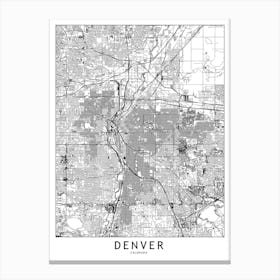 Denver White Map Canvas Print