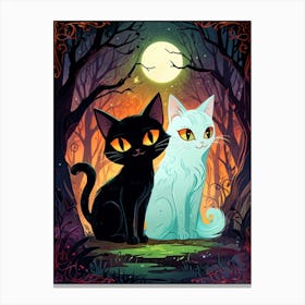 Two Black Cats In The Forest Canvas Print