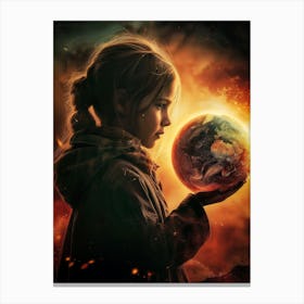 Girl Holding A Planet Canvas Print
