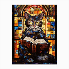 Cat Reading A Book Stained Glass 2 Canvas Print