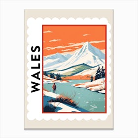 Retro Winter Stamp Poster Snowdonia United Kingdom 2 Canvas Print