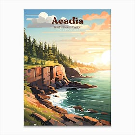 Acadia National Park Maine United States USA Travel Illustration Canvas Print