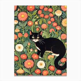 Black Cat In Daisies Canvas Print