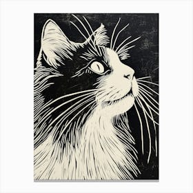 Norwegian Forest Cat Linocut Blockprint 8 Canvas Print