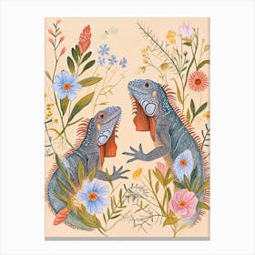 Folksy Floral Animal Drawing Iguana 3 Canvas Print