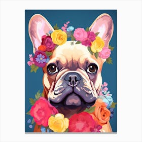 French Bulldog Portrait With A Flower Crown, Matisse Painting Style 2 Canvas Print