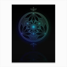 Neon Blue and Green Abstract Geometric Glyph on Black n.0466 Canvas Print