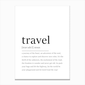 Travel Definition Print - Dictionary Art Poster Canvas Print