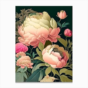Borders And Edges Peonies 3 Colourful Vintage Sketch Canvas Print