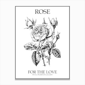 Black And White Rose Line Drawing 10 Poster Canvas Print
