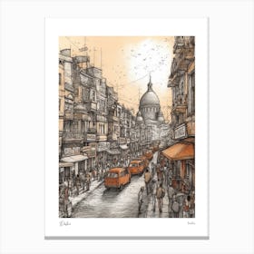 Delhi India Drawing Pencil Style 1 Travel Poster Canvas Print
