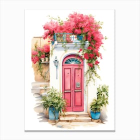 Athens, Greece   Mediterranean Doors Watercolour Painting 3 Canvas Print