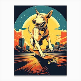 Bull Terrier Dog Skateboarding Illustration 3 Canvas Print