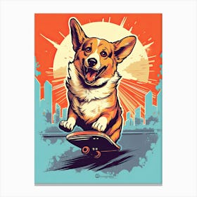Corgi Dog Skateboarding Illustration 4 Canvas Print