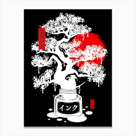 White Bonsai Japanese Ink Canvas Print