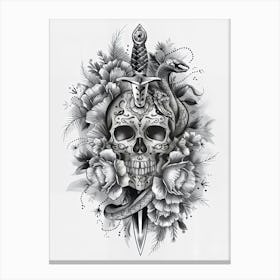 Skull and Dagger Sketch Art Print #2 Canvas Print