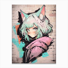 Kawaii Aesthetic Pastel Nekomimi Anime Cat Girl Urban Graffiti Style Canvas Print