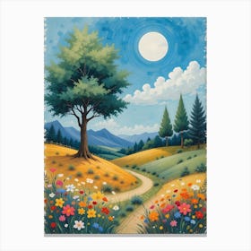 Landscape With Trees And Flowers 1 Canvas Print