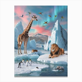 Fractured Light on Frozen Dreams Polar Bears And Penguins Canvas Print