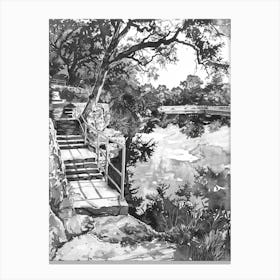 Hamilton Pool Preserve Austin Texas Black And White Watercolour 2 Canvas Print