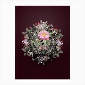 Vintage Speckled Provins Rose Flower Wreath on Wine Red n.0603 Canvas Print