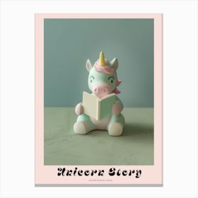 Toy Unicorn Reading A Book Pastel 2 Poster Canvas Print