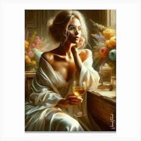 Lady With A Glass Of Golden Wine 4 Canvas Print