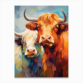 Patchwork Digital Impasto Illustration Of Highland Cows Canvas Print