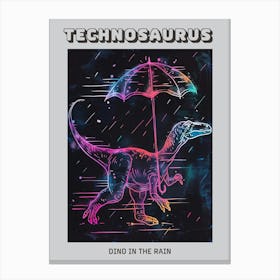 Neon Dinosaur With Umbrella In The Rain 2 Poster Canvas Print
