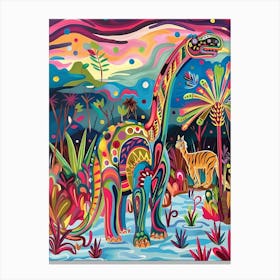 Colourful Abstract Wavy Dinosaur In The Wild Canvas Print