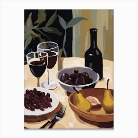 Atutumn Dinner Table With Cheese, Wine And Pears, Illustration 10 Canvas Print