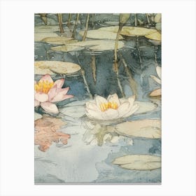 Water Lilies Print Vintage Flowers Pond Watercolour 2 Canvas Print