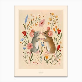 Folksy Floral Animal Drawing Mouse Poster Canvas Print