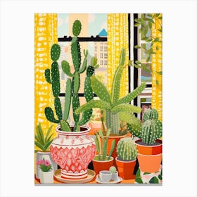 Cactus Painting Maximalist Still Life Lemon Ball Cactus 2 Canvas Print