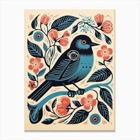 Vintage Bird Linocut Bluebird 1 Canvas Print