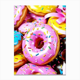 Colorful Donut Pattern Interlaced With Confetti And Ribbons High Saturation Texture Detail On Don (2) Canvas Print