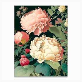 Borders And Edges 2 Peonies Colourful Vintage Sketch Canvas Print